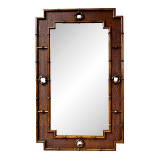 Vintage Faux Bamboo and Woven Rattan Mirror For Sale