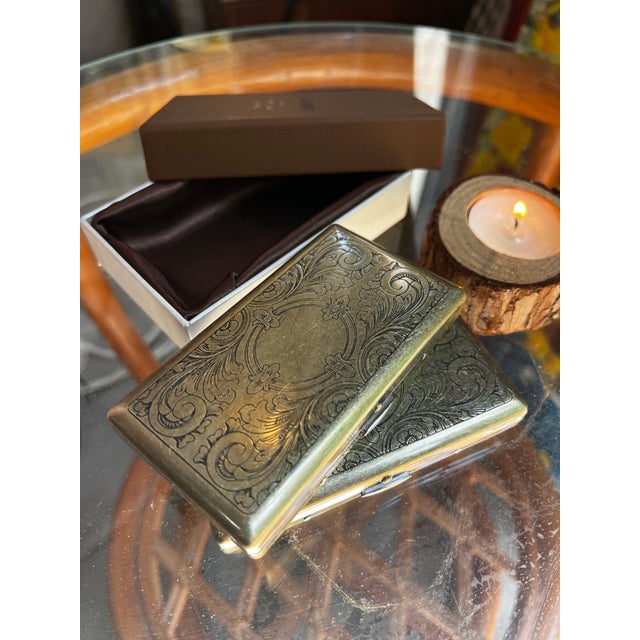 Mid-Century Modern Vintage Pair of Brass Etched Cigarette Cases For Sale - Image 3 of 12