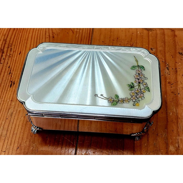 English 1940s Vintage English Sterling Silver and Guilloche Enamel Jewelry Box For Sale - Image 3 of 9