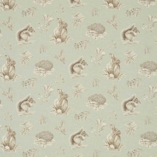 Sanderson Squirrel & Hedgehog Fabric in Seaspray/Charcoal For Sale