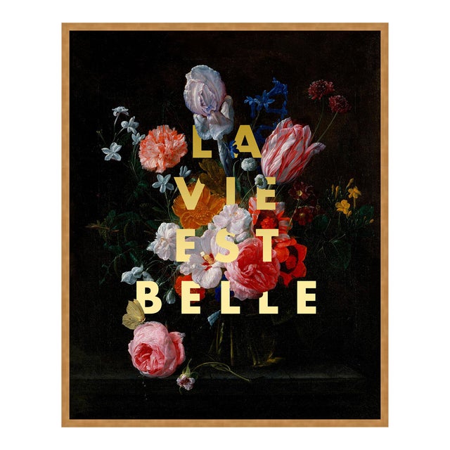 La Vie Est Belle by Lara Fowler in Gold Framed Paper, Small Art Print For Sale