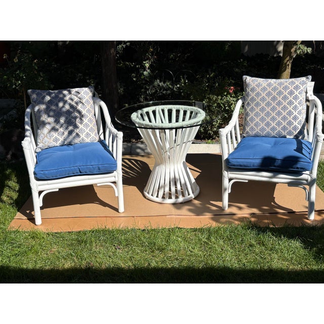 McGuire 1970s Authentic McGuire Rattan "Sheaf of Wheat" 3-Piece Patio Set For Sale - Image 4 of 4