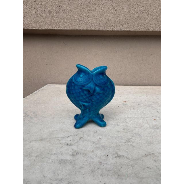 Small French Art Deco Turquoise Fish Vase Lachenal. Height / 4.2 inches. 3.5 by 1.5 inches.