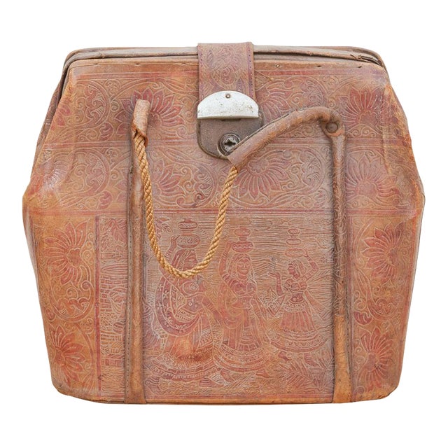 Vintage Indian Tooled Leather Satchel For Sale