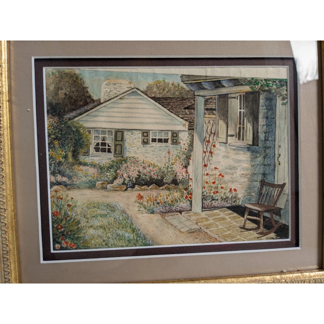 1920s Watercolor of Country Cottage by w.c. Vincent – Framed Vintage Landscape For Sale - Image 4 of 7
