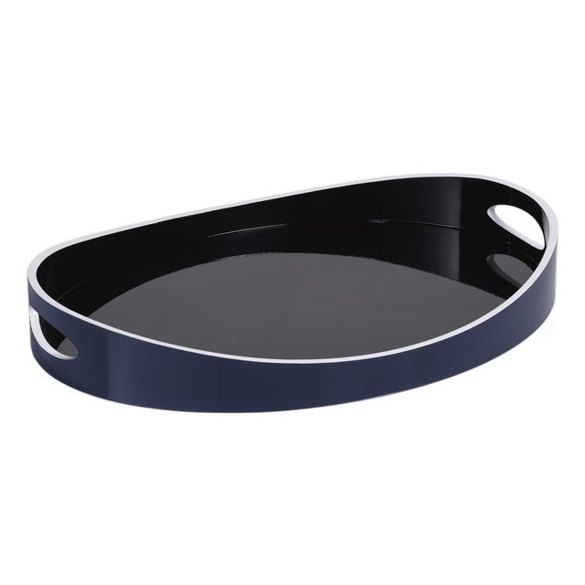 Noir Marine Lacquered Serving Tray, Large For Sale