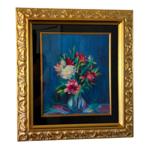 Late 20th Century Christine Oberthur “Vase Au Fond Bleu” Framed Limited Edition Giclée With Coa