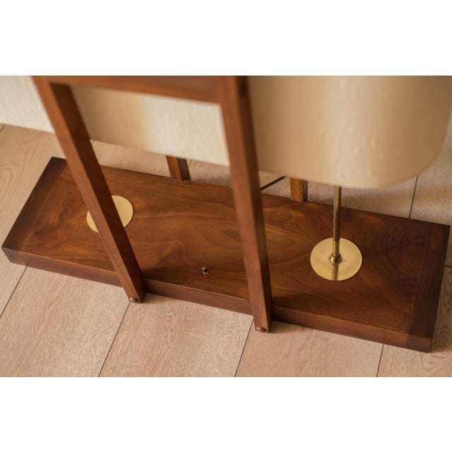 Brass Mid Century Modern Sculptural Walnut and Brass Standing Floor Lamp For Sale - Image 8 of 18