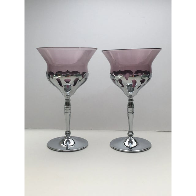 Vintage Multicolored Chrome Scrollwork Wine Glasses- Set of 5 For Sale - Image 10 of 13