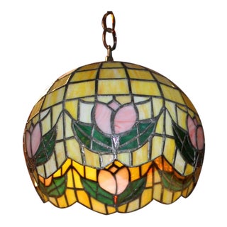 Art Deco Stained Glass Pendant Chandelier For Sale