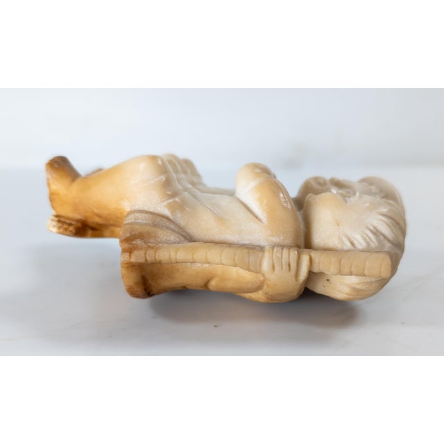 Stone 19th Century American Folk Art Alabaster Fragment Carving Boy & Girl on Swing For Sale - Image 7 of 10