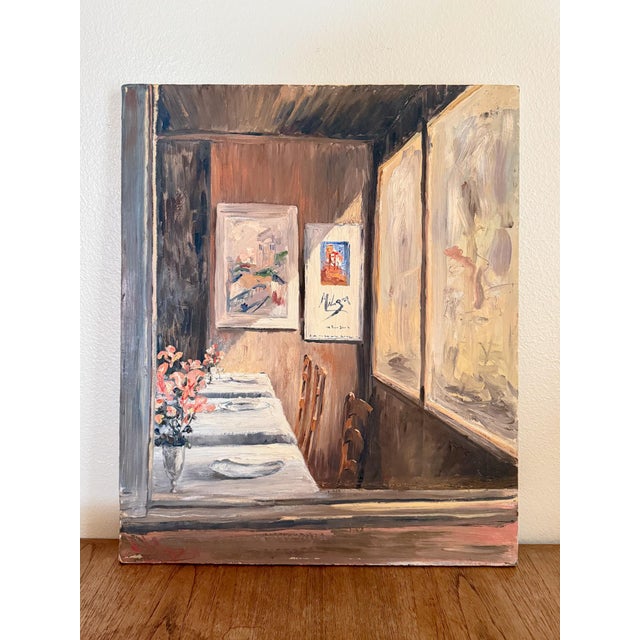 Textile Original Impressionist Painting, Parisian Bistro For Sale - Image 7 of 7