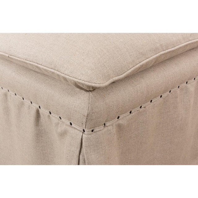 Wood Skirted Linen Ottomans, Beige on Natural Oak, Sets of 2 For Sale - Image 7 of 8