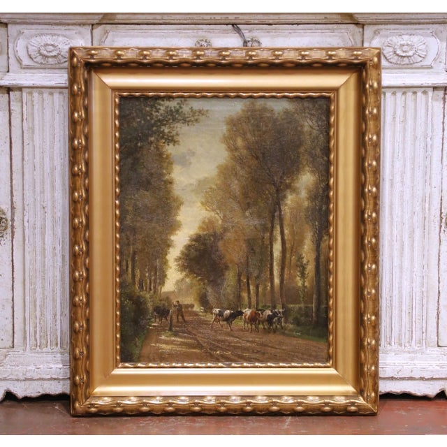 Late 19th Century 19th Century French Barbizon Style Landscape With Cattle in Gilt Frame For Sale - Image 5 of 9