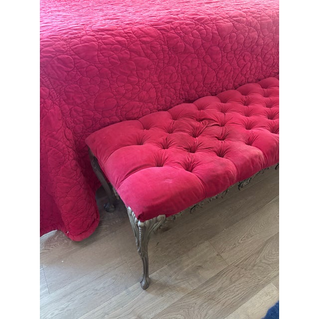Textile Vintage Hollywood Regency King Bed & Matching Tufted Velvet Bench For Sale - Image 7 of 12