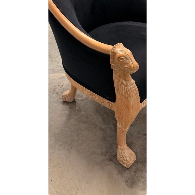 Ink Blue Mid 20th Century French Empire Style Bergère Chair With New Midnight Blue Velvet Upholstery For Sale - Image 8 of 10