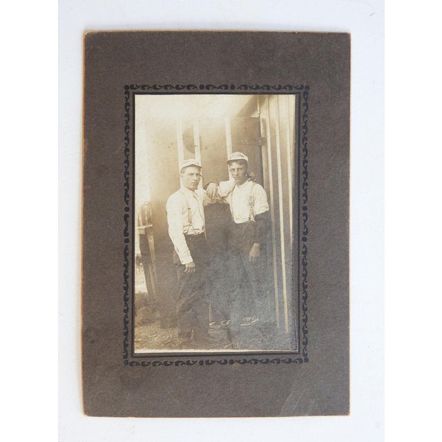 Rustic Antique Photograph Young Men Advertising Owl Brand Tobacco Hats For Sale - Image 3 of 3