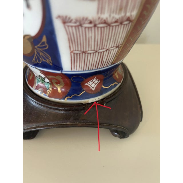Asian Antique Pair of Vintage Imari Style Porcelain Lamps For Sale - Image 3 of 13