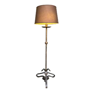 Spanish Gilt Iron Floor Lamp With Scrolled Base