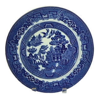 Antique Allertons LTD Blue Willow 10" Dinner Plate Smooth Edge Crown Stamp Staffordshire England 1926 For Sale