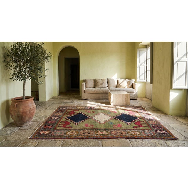 1920s Green Tribal Camel Animal Antique S. Persian Gabbeh Carpet 4' X 6'3" Knotted Wool Rug For Sale - Image 11 of 12