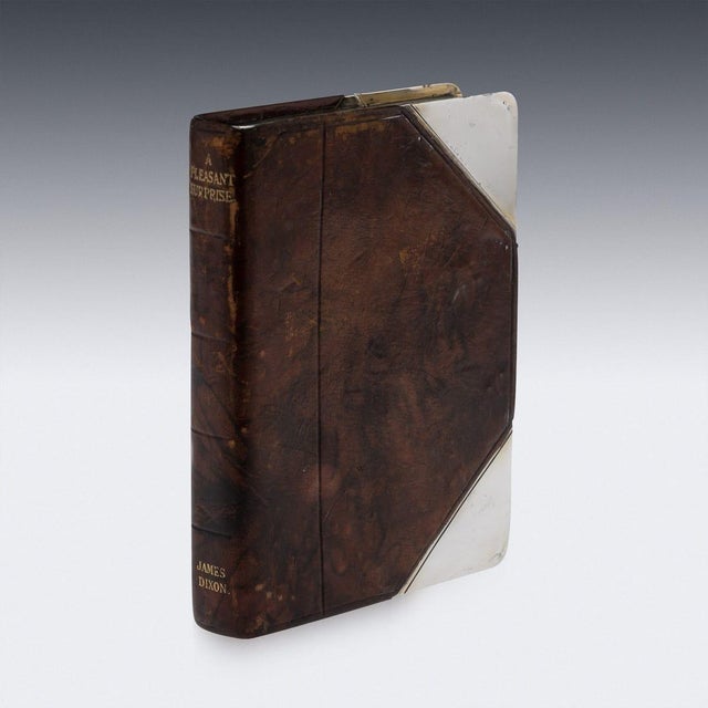 Novelty Silver Plate and Leather Book Shaped Hip Flask by J Dixon & Sons For Sale - Image 5 of 16