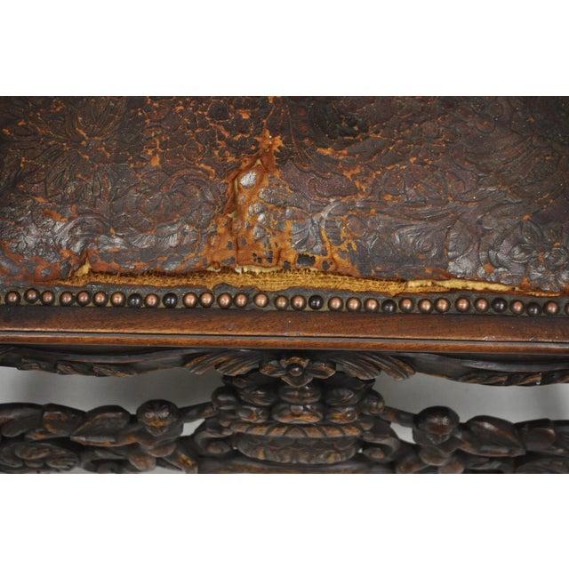 Late 19th Century Antique Italian Renaissance Carved Walnut Throne Armchair With Winged Cherubs For Sale - Image 11 of 12