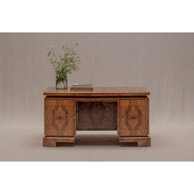 Burlwood Desk or Center Table, 1940s For Sale - Image 12 of 17