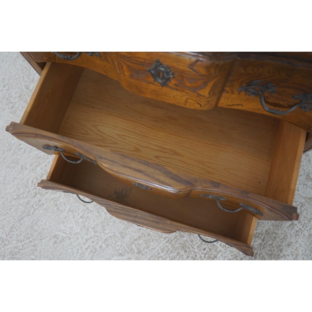 1980s Baker Burl Wood & Oak Louis XV Style Commode Chest For Sale - Image 5 of 17