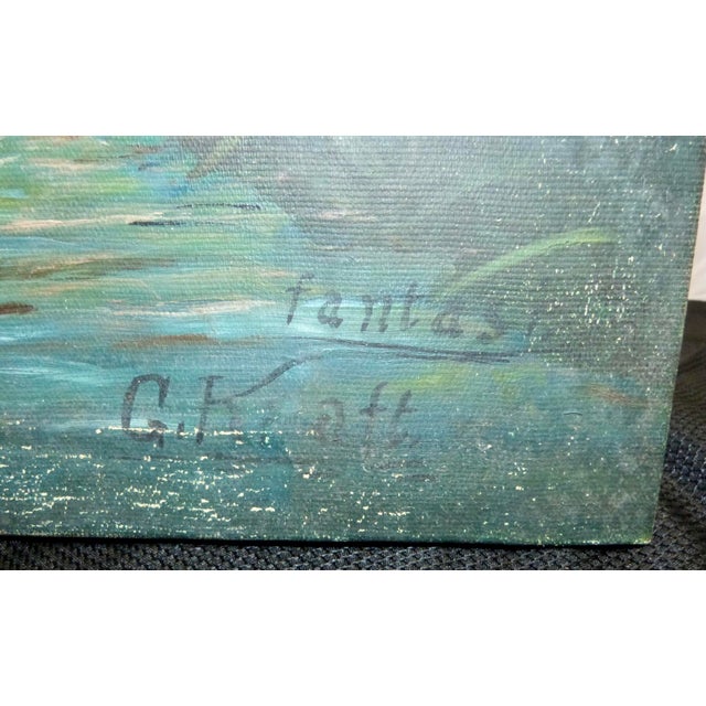 Vintage G. Kraft Oil Painting of a Woman With a Bird - Titled “Fantasy” For Sale - Image 4 of 13