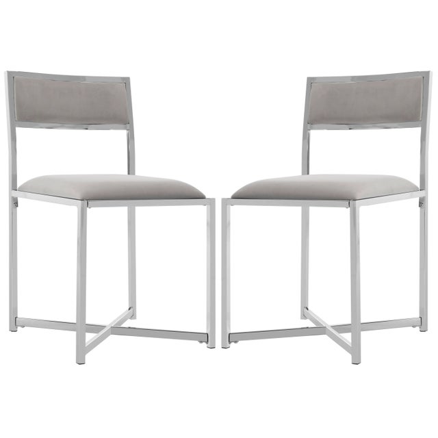 Chrome Side Chair in Grey & Chrome - a Pair For Sale - Image 10 of 10