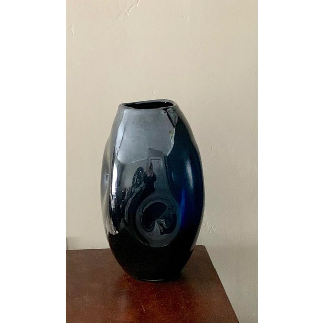 Large Contemporary Organic Turquoise Blue Art Glass Vase For Sale In San Diego - Image 6 of 6