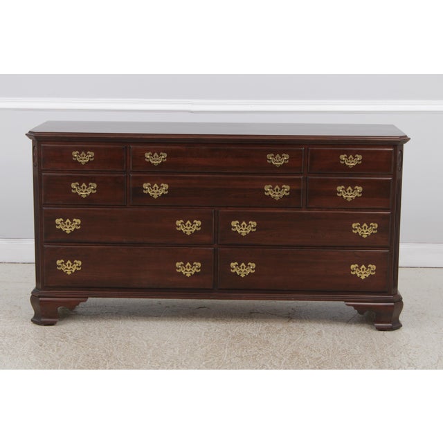 Age: C.1990 Details: Finish Number 225 Georgian Court Collection Cherry Bracket Feet With Casters Dovetailed Drawer...