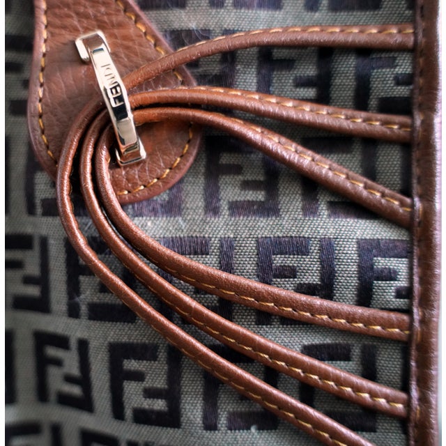 Brown Fendi Zucchino Canvas and Brown Leather Tote Bag – Archival 2006 Edition For Sale - Image 8 of 15