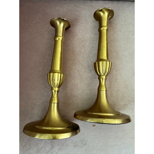 Late 20th Century Pair of Vintage Solid Brass Candlesticks Holders For Sale - Image 5 of 8