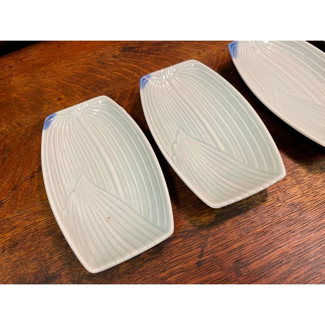 Contemporary Light Blue Textured Leaf Plates- Set of 4 For Sale - Image 3 of 7