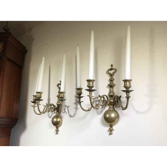 Vintage Three-Light Brass Candle Wall Sconces—A Pair For Sale In New York - Image 6 of 8