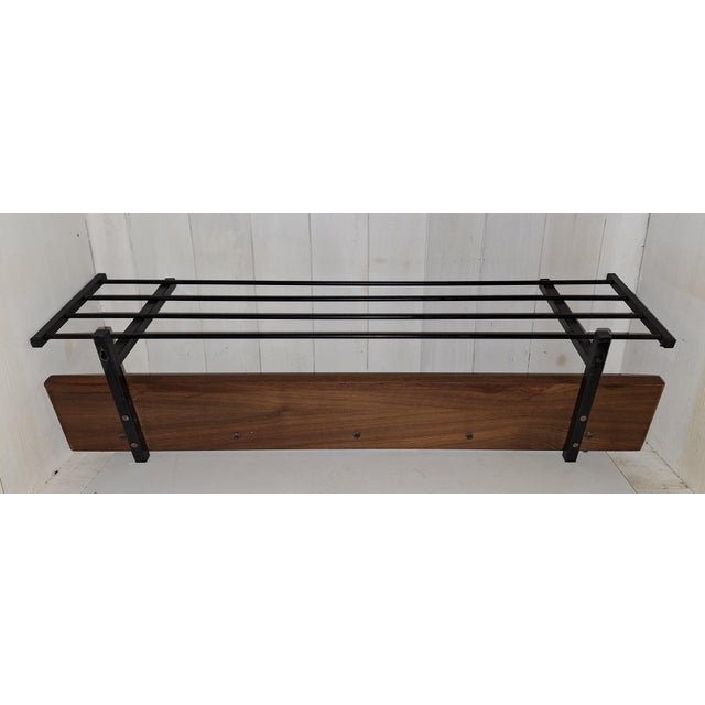 Vintage Wall-Mounted Coat Rack with Black Metal and Teak Wood Strip, 1970s For Sale - Image 4 of 5