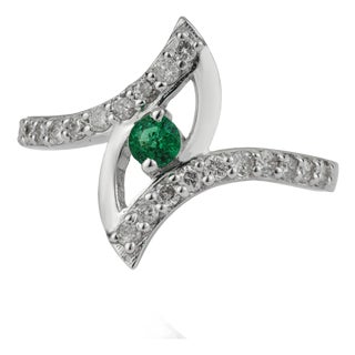 Eye Motif Natural Emerald & Diamond Pavé Set Crossover Cocktail Ring Size 7.5 For Sale