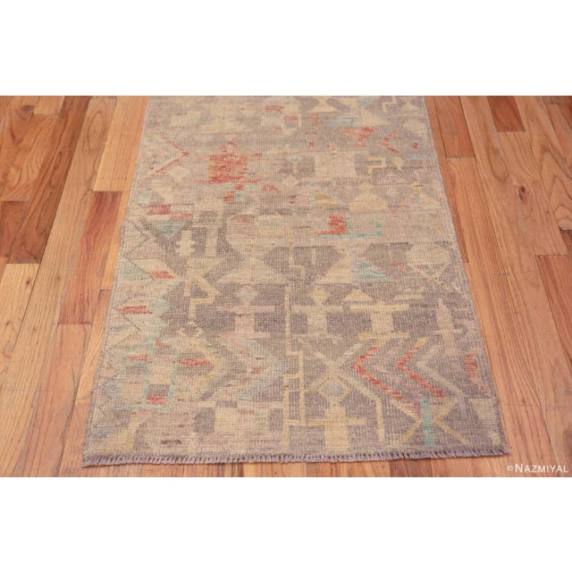 2020s Grey Background Pastel Color Tribal Primitive Geometric Design Modern Hallway Runner Rug For Sale - Image 5 of 6