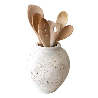 Carved Stone Travertine Utensil Holder/Matt For Sale
