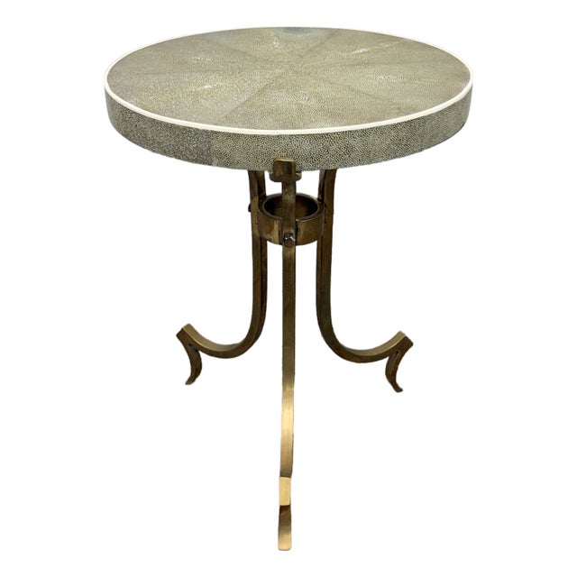 Mid Century Style Shagreen + Brass Side Table For Sale