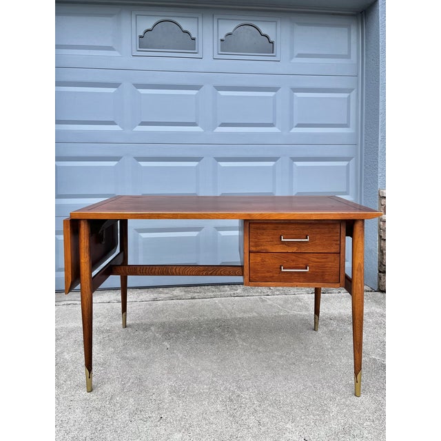 Wood Mid Century Modern Extendable Writing Desk With Drop-Hinge Leaf | by Lane Furniture For Sale - Image 7 of 18