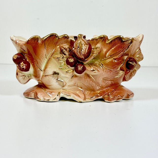 Art Deco 1940s Vintage Boho Chic Rustic Art Deco Ceramic Fall Pomegranate Planter For Sale - Image 3 of 15