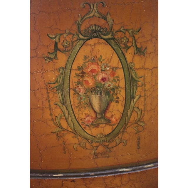 Wood Large Hand Painted Neoclassical Demilune Console Cabinet Louis XVI Style Floral Medallion For Sale - Image 7 of 11