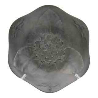 Art Nouveau Kayserzinn Bowl With Water Lily and Dragonflies For Sale