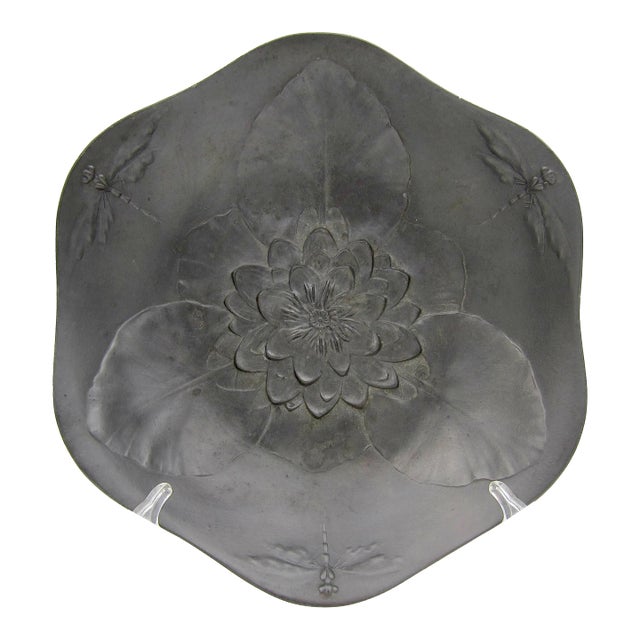 Art Nouveau Kayserzinn Bowl With Water Lily and Dragonflies For Sale