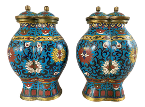 1950s Chinese Cloisonné Double Gourd Jars Sourced by Mario Buatta from Slatkin & Co. - a Pair