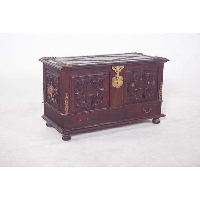 Antique Portuguese Carved Wooden Chest, 1890s For Sale - Image 3 of 14