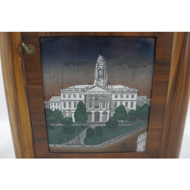 Brown Antique Smith & Goodrich 30 Hour Steeple Mantel Clock With Hand Painted Old State House For Sale - Image 8 of 14